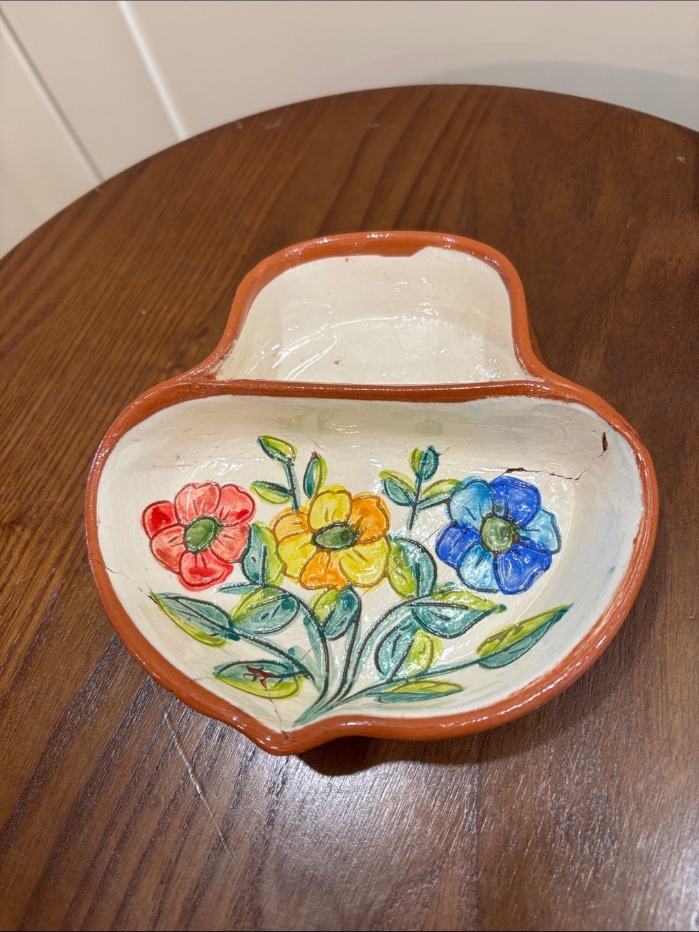 Hand-Painted Floral Ceramic Trinket Dish — Red, Yellow & Blue